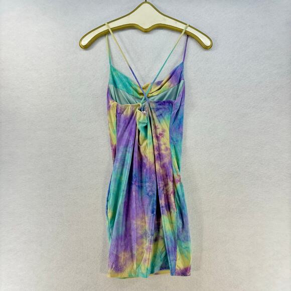 Summer Bodycon Mini Dress Tie Dye Cowl Neck Sexy Women's SMALL Olive Tree - Picture 2 of 10